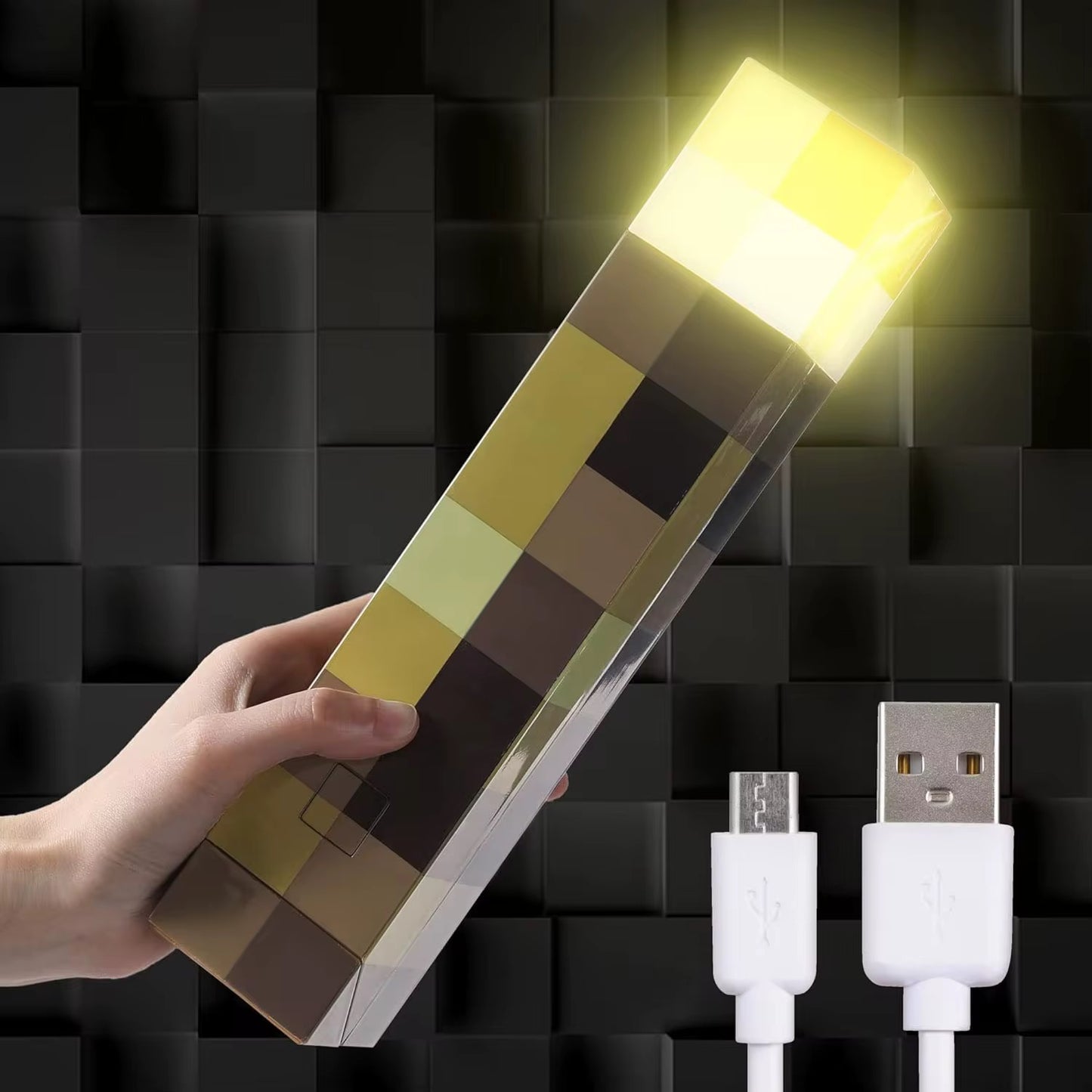 ليت على شكل شعلة مستوحى من ماينكرافت – قابل للشحن USB (٤ ألوان)