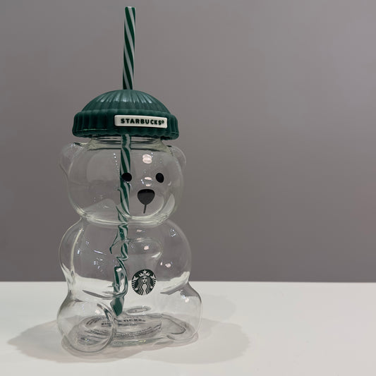  كوب زجاجي بتصميم دب مع غطاء